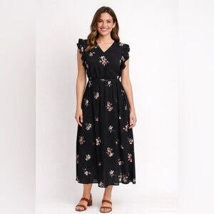 Beautiful Black Floral Midi Dress size Small